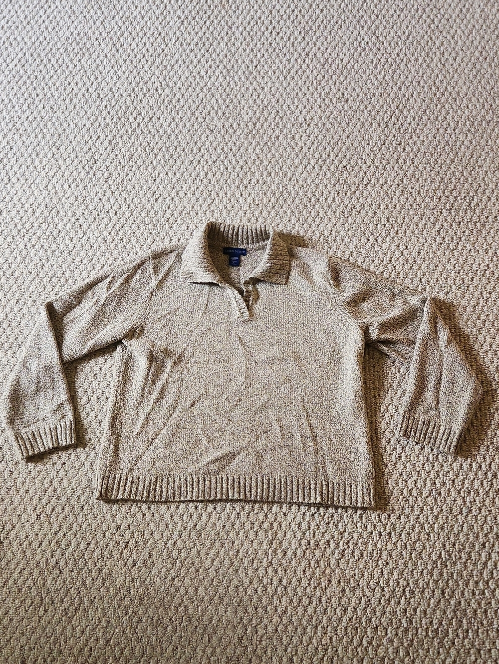 Karen Scott Beige Knit Polo Sweater